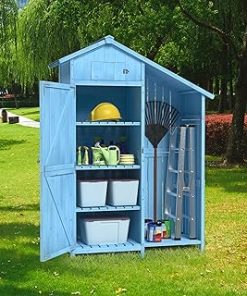 ZSQ Outdoor 46.45"x21.25"x70"H Wood Storage Shed, Garden Tool Cabinet with Waterproof Asphalt Roof, Multiple-Tier Shelves, Blue