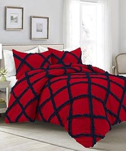 1 Piece Luxurious Two Tone Diamond Ruffle Pattern Comforter All Seasons 1000 Thread Count 100% Egyptian Cotton Size (68 x 90) Twin/Twin XL-(Red/Navy)