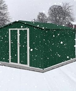 10FT x 8FT Metal Outdoor Storage Shed, with Lockable Door, Metal Anti-Corrosion Utility Garden Storage House,Waterproof Tool Shed for Backyard Patio, Lawn and Garden,Green&White