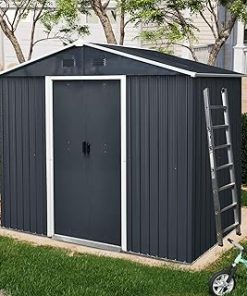 10x8 Ft Outdoor Storage Shed, Metal Sheds & Outdoor Storage with Window, Hinged Door and Padlock, Multi-Purpose Outdoor Storage Cabinet for Garden Lawn Backyard