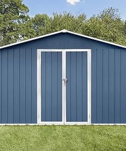 10 x 12 FT Metal Storage Shed for Outdoor, Steel Yard Shed with Design of Lockable Doors, Utility and Tool Storage for Garden, Backyard, Patio, Outside Use, Blue