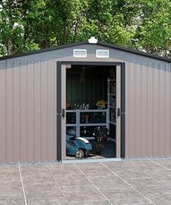 10ftx12ft Outdoor Storage Shed, Metal Tool Shed with Lockable Door, Shutter Vents, Anti-Corrosion Waterproof Pent Roof Storage Utility Garden Shed House for Backyard Patio Lawn, Brown