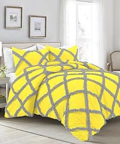 1 Piece Luxurious Two Tone Diamond Ruffle Pattern Comforter All Seasons 1000 Thread Count 100% Egyptian Cotton Size (68 x 90) Twin/Twin XL-(Yellow/Silver)