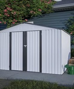 10X8 FT Outdoor Storage Shed, All Weather Metal Sheds with Lockable Doors, Tool Shed for Garden, Patio, Backyard, Lawn, Grey