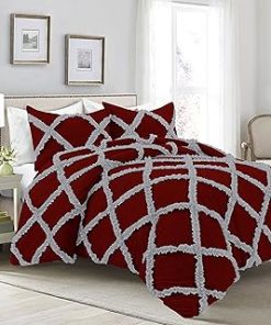 1 Piece Luxurious Two Tone Diamond Ruffle Pattern Comforter All Seasons 1000 Thread Count 100% Egyptian Cotton Size (90x90) Full/Queen-(Burgundy/Silver)