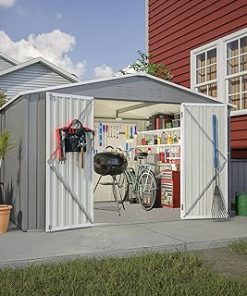 10x8 FT Metal Storage Shed, Outdoor Tool Storage House with Lockable Doors, All-Weather Garden Shed for Patio, Backyard, Garbage Room, Gray
