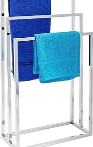 10019256, 82.5 x 46 x 21 cm Metal 3 Arm Towel Stand Chrome-Plated Stainless Steel Towel Holder with 3 Rails Large Bath Towel, Modern Style, Metallic Silver