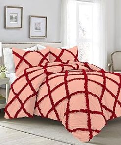 1 Piece Luxurious Two Tone Diamond Ruffle Pattern Comforter All Seasons 1000 Thread Count 100% Egyptian Cotton Size (68 x 90) Twin/Twin XL-(Peach/Red)