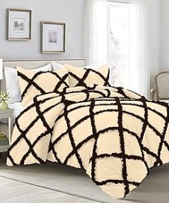 1 Piece Luxurious Two Tone Diamond Ruffle Pattern Comforter All Seasons 1000 Thread Count 100% Egyptian Cotton Size (68 x 90) Twin/Twin XL-(Ivory/Chololate)