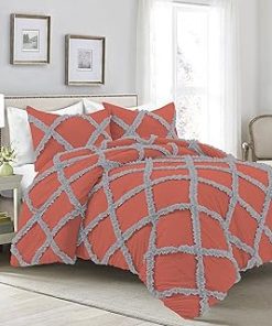 1 Piece Luxurious Two Tone Diamond Ruffle Pattern Comforter All Seasons 1000 Thread Count 100% Egyptian Cotton Size (90x90) Full/Queen-(Brick Red/Silver)