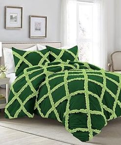 1 Piece Luxurious Two Tone Diamond Ruffle Pattern Comforter All Seasons 1000 Thread Count 100% Egyptian Cotton Size (68 x 90) Twin/Twin XL-(Green/Sage)