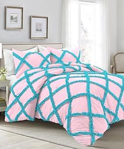 1 Piece Luxurious Two Tone Diamond Ruffle Pattern Comforter All Seasons 1000 Thread Count 100% Egyptian Cotton Size (68 x 90) Twin/Twin XL-(Light Pink/Turquoise)