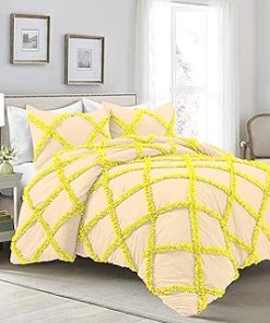 1 Piece Luxurious Two Tone Diamond Ruffle Pattern Comforter All Seasons 1000 Thread Count 100% Egyptian Cotton Size (68 x 90) Twin/Twin XL-(Ivory/Yellow)