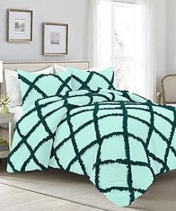 1 Piece Luxurious Two Tone Diamond Ruffle Pattern Comforter All Seasons 1000 Thread Count 100% Egyptian Cotton Size (94x104) King/Cal King-(Aqua Blue/Teal)