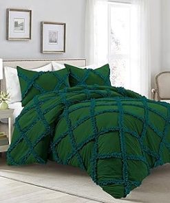 1 Piece Luxurious Two Tone Diamond Ruffle Pattern Comforter All Seasons 1000 Thread Count 100% Egyptian Cotton Size (68 x 90) Twin/Twin XL-(Green/Teal)