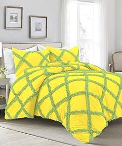 1 Piece Luxurious Two Tone Diamond Ruffle Pattern Comforter All Seasons 1000 Thread Count 100% Egyptian Cotton Size (68 x 90) Twin/Twin XL-(Yellow/Sage)