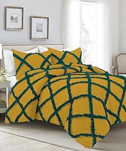 1 Piece Luxurious Two Tone Diamond Ruffle Pattern Comforter All Seasons 1000 Thread Count 100% Egyptian Cotton Size (94x104) King/Cal King-(Gold/Teal)
