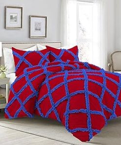 1 Piece Luxurious Two Tone Diamond Ruffle Pattern Comforter All Seasons 1000 Thread Count 100% Egyptian Cotton Size (68 x 90) Twin/Twin XL-(Red/Royal Blue)
