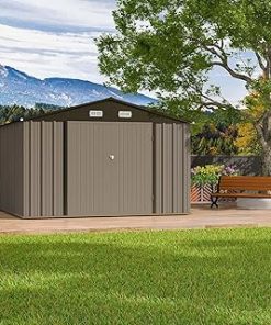 10 x 12 FT Outdoor Storage Shed, Large Garden Tool Metal Shed, Galvanized Steel Garden Sheds with Lockable Doors, Garden Metal Shed for Bike, Outdoor Shed for Backyard Garden Patio Lawn