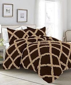 1 Piece Luxurious Two Tone Diamond Ruffle Pattern Comforter All Seasons 1000 Thread Count 100% Egyptian Cotton Size (90x90) Full/Queen-(Chocolate/Taupe)