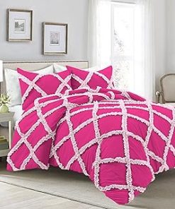 1 Piece Luxurious Two Tone Diamond Ruffle Pattern Comforter All Seasons 1000 Thread Count 100% Egyptian Cotton Size (68 x 90) Twin/Twin XL-(Hot Pink/Light Pink)