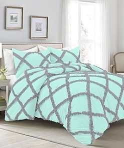 1 Piece Luxurious Two Tone Diamond Ruffle Pattern Comforter All Seasons 1000 Thread Count 100% Egyptian Cotton Size (90x90) Full/Queen-(Aqua Blue/Silver)