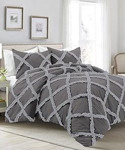 1 Piece Luxurious Two Tone Diamond Ruffle Pattern Comforter All Seasons 1000 Thread Count 100% Egyptian Cotton Size (94x104) King/Cal King-(Dark Grey/Silver)