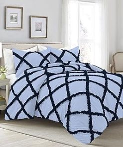 1 Piece Luxurious Two Tone Diamond Ruffle Pattern Comforter All Seasons 1000 Thread Count 100% Egyptian Cotton Size (68 x 90) Twin/Twin XL-(Light Blue/Navy)