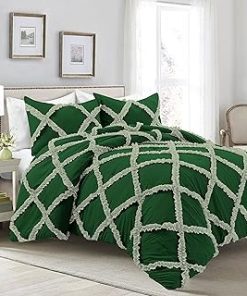 1 Piece Luxurious Two Tone Diamond Ruffle Pattern Comforter All Seasons 1000 Thread Count 100% Egyptian Cotton Size (68 x 90) Twin/Twin XL-(Green/Light Sage)