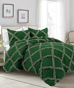 1 Piece Luxurious Two Tone Diamond Ruffle Pattern Comforter All Seasons 1000 Thread Count 100% Egyptian Cotton Size (68 x 90) Twin/Twin XL-(Green/Moss)