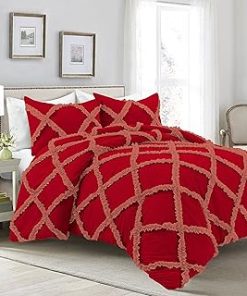 1 Piece Luxurious Two Tone Diamond Ruffle Pattern Comforter All Seasons 1000 Thread Count 100% Egyptian Cotton Size (68 x 90) Twin/Twin XL-(Red/Brick Red)