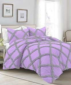 1 Piece Luxurious Two Tone Diamond Ruffle Pattern Comforter All Seasons 1000 Thread Count 100% Egyptian Cotton Size (90x90) Full/Queen-(Lilac/Silver)