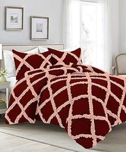 1 Piece Luxurious Two Tone Diamond Ruffle Pattern Comforter All Seasons 1000 Thread Count 100% Egyptian Cotton Size (90x90) Full/Queen-(Burgundy/Peach)