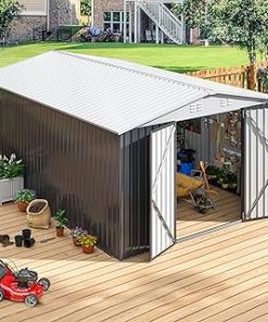 10x14 Outdoor Storage Shed, Garden Shed with Updated Frame Structure and Lockable Doors, Metal Tool Sheds for Backyard Garden Patio Lawn, White