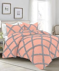 1 Piece Luxurious Two Tone Diamond Ruffle Pattern Comforter All Seasons 1000 Thread Count 100% Egyptian Cotton Size (94x104) King/Cal King-(Peach/Silver)