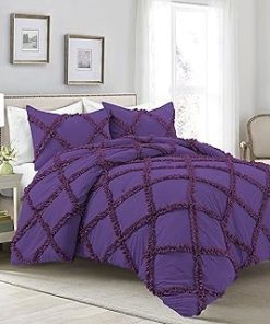 1 Piece Luxurious Two Tone Diamond Ruffle Pattern Comforter All Seasons 1000 Thread Count 100% Egyptian Cotton Size (68 x 90) Twin/Twin XL-(Plum/Purple)