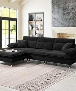 106" L Shaped Convertible Sectional Sofa,4 Seat Tufted Cloud Couch Set W/Movable Ottoman for Living Room, Apartment,Office,Chenille Fabric,White
