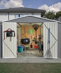 10 x 10 FT Outdoor Storage Shed, Large Metal Tool Sheds with Updated Frame Structure and Lockable Doors, Garden Shed for Backyard Garden Patio Lawn, Grey (Gray, 10' x 10')