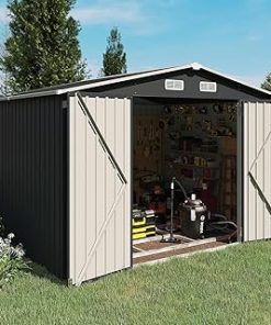 10x 8ft Sheds and Outdoor Storage, Outdoor Sheds Galvanized Steel Garden Storage Shed Easy Assembly Tool Room with Rot-Proof Metal Frame