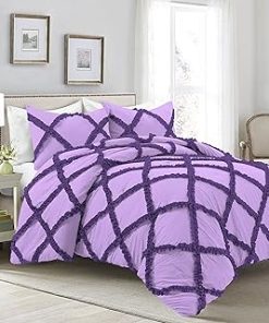 1 Piece Luxurious Two Tone Diamond Ruffle Pattern Comforter All Seasons 1000 Thread Count 100% Egyptian Cotton Size (90x90) Full/Queen-(Lilac/Purple)