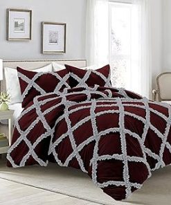 1 Piece Luxurious Two Tone Diamond Ruffle Pattern Comforter All Seasons 1000 Thread Count 100% Egyptian Cotton Size (94x104) King/Cal King-(Wine/Silver)