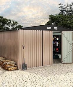 10x12 FT Metal Storage Sheds Outdoor, Metal Yard Sheds Metal Garden Shed Kit, Metal Tool Shed with Lockable Door, Metal Utility Sheds Buildings with Air Vent for Backyard Garden Patio Lawn