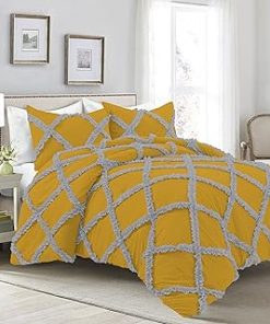 1 Piece Luxurious Two Tone Diamond Ruffle Pattern Comforter All Seasons 1000 Thread Count 100% Egyptian Cotton Size (90x90) Full/Queen-(Gold/Silver)