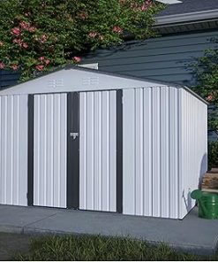10X8 Feet Outdoor Storage Shed All Weather Metal Shed with Lockable Doors Ventilated Design for Garden Tools and Equipment Heavy Duty Galvanized Steel Portable Shelter for Yard and Garage