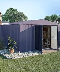10x12 FT Metal Outdoor Storage Shed, Garden Tool Shed Kit with Doors and Lock, Waterproof Patio Utility Tool Shed for Backyard and Garden, Gray